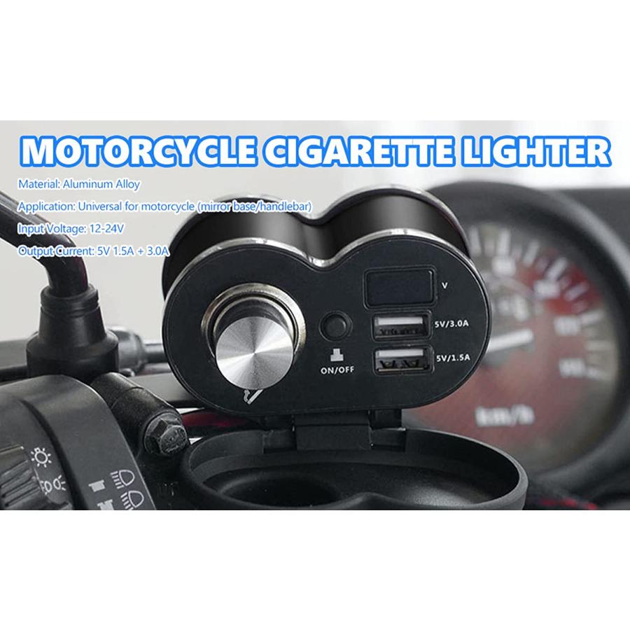 12V　Motorcycle　Cigarette　Dual　USB　Cigarette　Supply　Socket　Charger　Cigarette　Adapter　Handlebar　Motorcycle　Power　Lighter　Mount　Lighter　12V　Waterproof