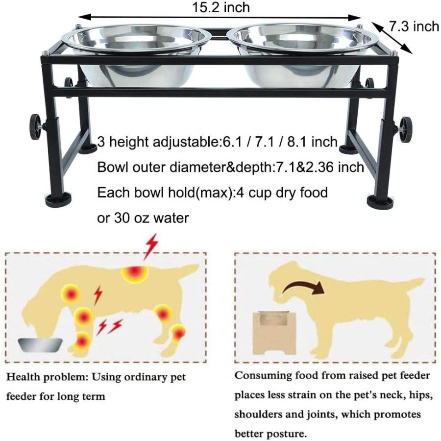【並行輸入品】 FOREYY Adjustable Raised Pet Bowls for Dogs and Cats - Elevated Iro_1