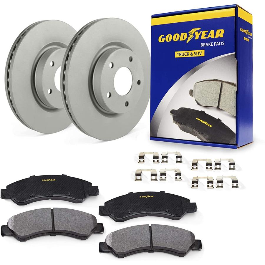 Goodyear Anti Ox Polished Front Brake Kits Rotors & Ceramic Pads For Chrysler Dodge & More