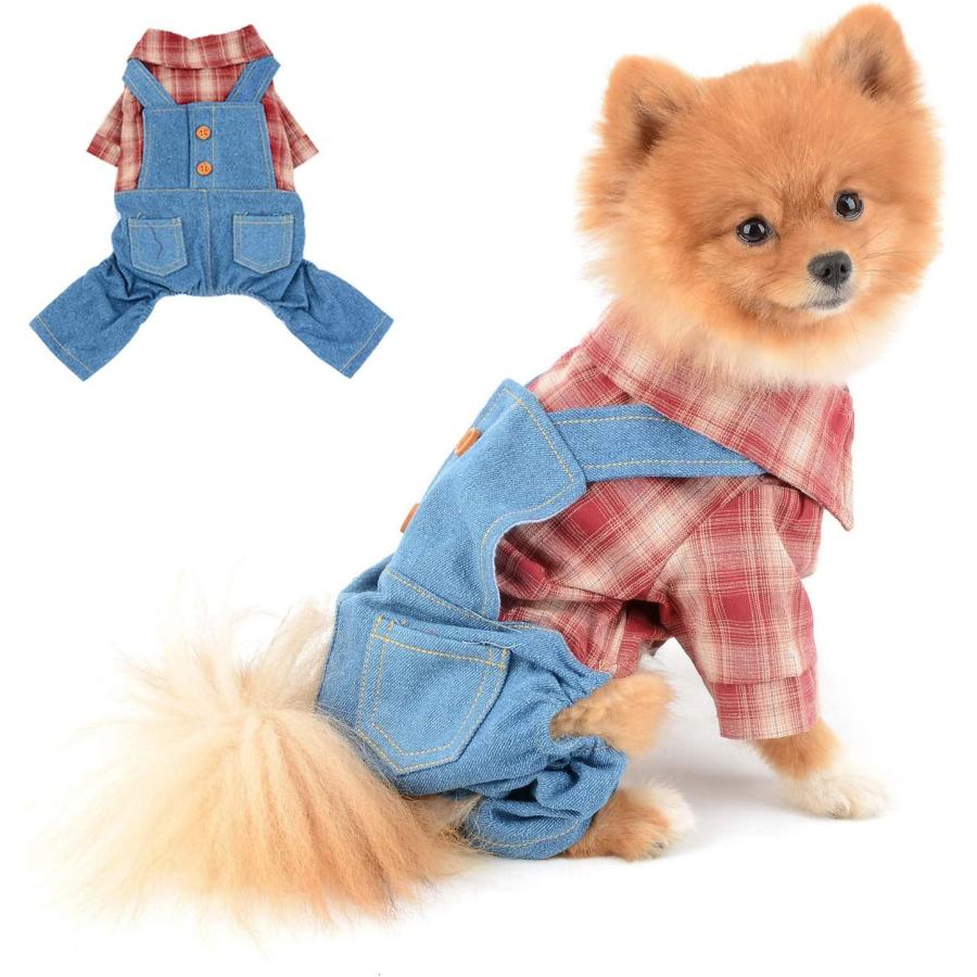 SELMAI Shirt with Bib Pants for Dogs Plaid Tank Tops Tshirt Outfits for
