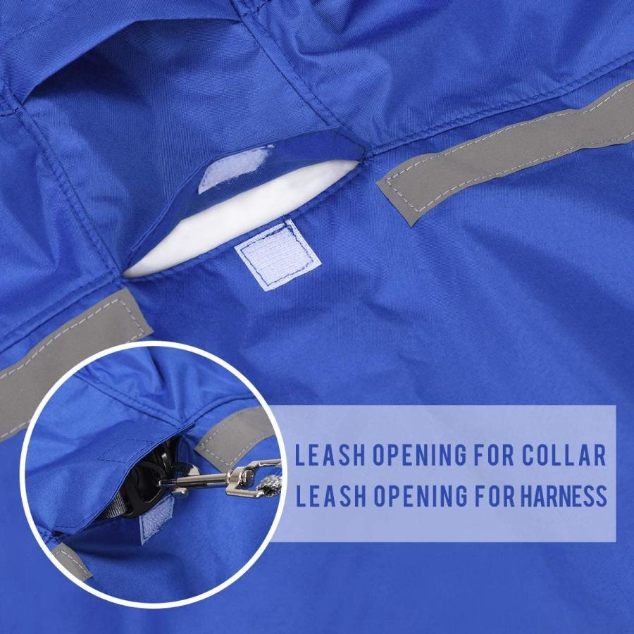 通販情報 Dog Raincoat with Adjustable Belly Strap and Leash Hole - Hoodie with Reflective Strip - Waterproof Slicker Lightweight Breathable Rain Poncho Jacket