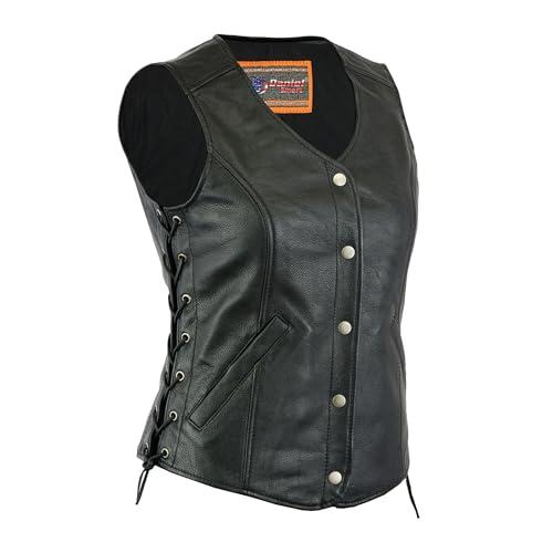 【並行輸入品】 Daniel Smart Biker Vest for Women Genuine Cowhide Open Neck Blacの画像