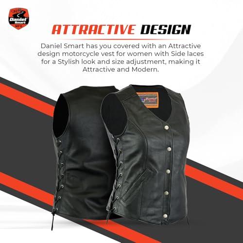 【並行輸入品】 Daniel Smart Biker Vest for Women Genuine Cowhide Open Neck Blacの画像