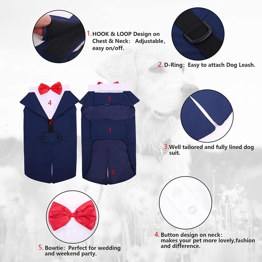 【並行輸入品】 Kuoser Dog Tuxedo Dog Suit and Bandana Set Dogs Tuxedo Wedding Par_3