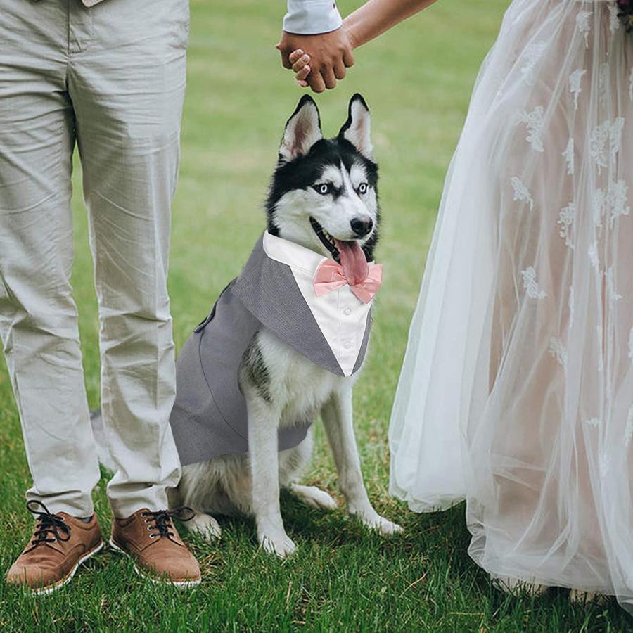 お得セット Kuoser Dog Tuxedo Dog Suit and Bandana Set Dogs Tuxedo Wedding Party Suit Dog Prince Wedding Bow T
