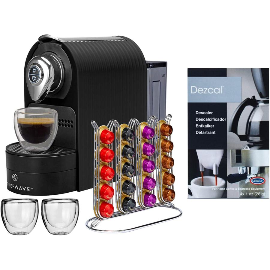ChefWave Espresso Machine Compatible with Nespresso Coffee Capsules (Black) Pod Holder Cups and Descaling Bundle (2 Items) 並行輸入品 - -