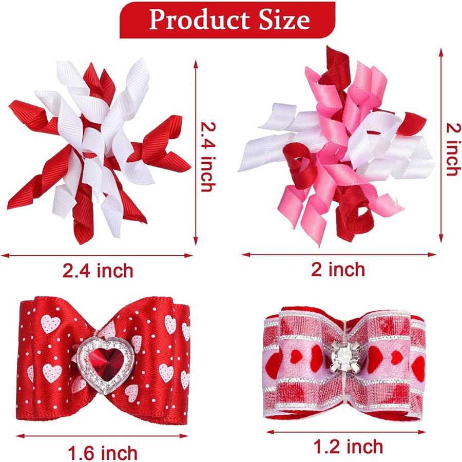 【並行輸入品】 Chuangdi 16 Pieces Valentine's Day Dog Hair Bows Dog Curve Bows Pupの画像
