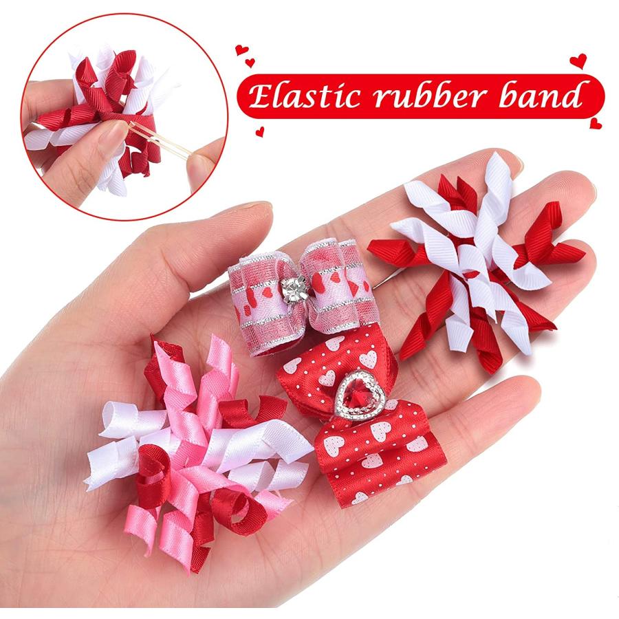 【並行輸入品】 Chuangdi 16 Pieces Valentine's Day Dog Hair Bows Dog Curve Bows Pupの画像