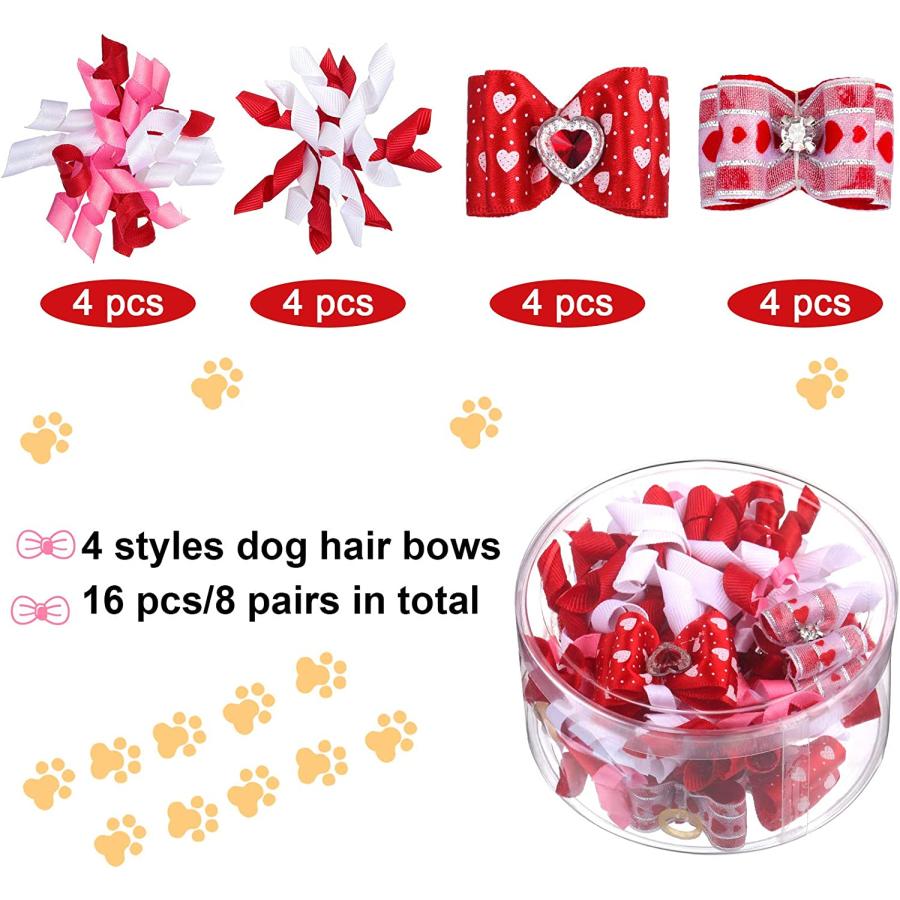 【並行輸入品】 Chuangdi 16 Pieces Valentine's Day Dog Hair Bows Dog Curve Bows Pupの画像