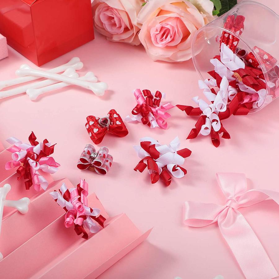 【並行輸入品】 Chuangdi 16 Pieces Valentine's Day Dog Hair Bows Dog Curve Bows Pupの画像