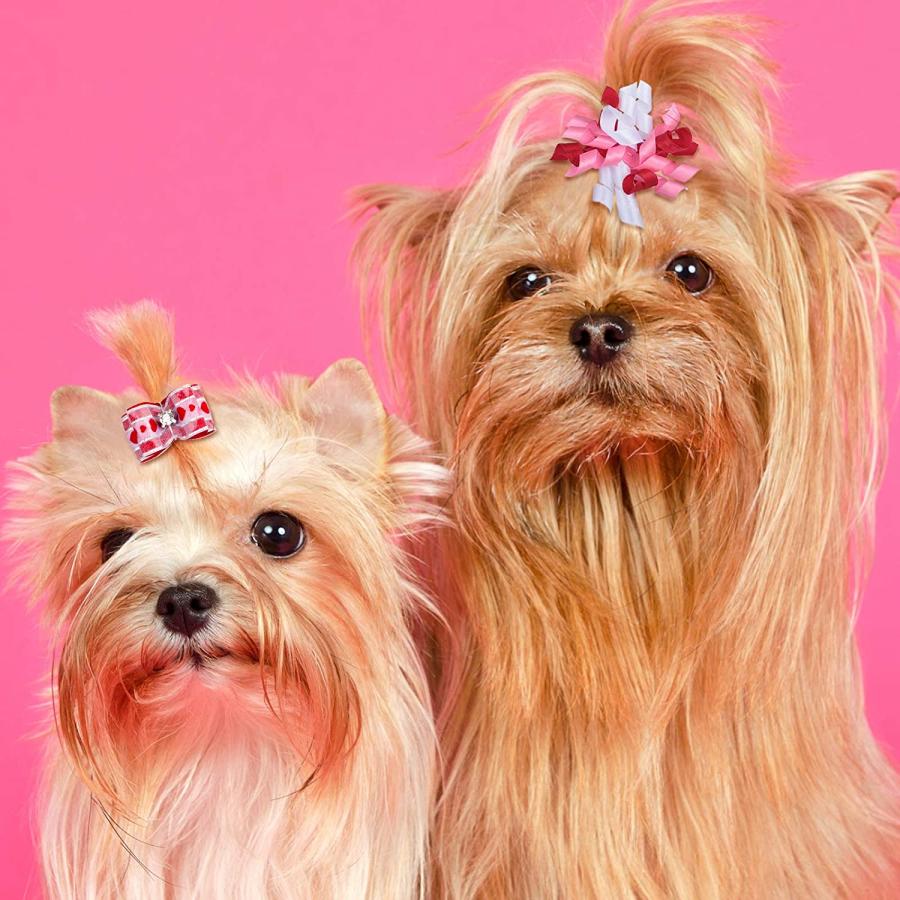 【並行輸入品】 Chuangdi 16 Pieces Valentine's Day Dog Hair Bows Dog Curve Bows Pupの画像