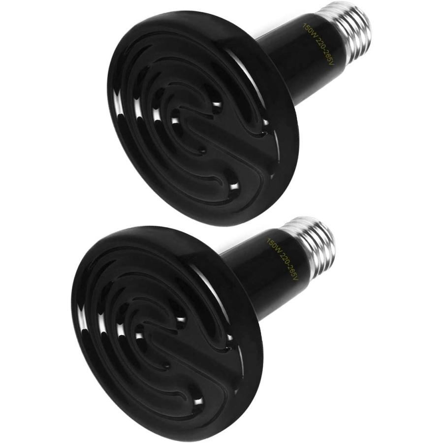 WUHOSTAM 2 Pack 150W Ceramic Heat Lamp Black Reptile Emitter Lamp