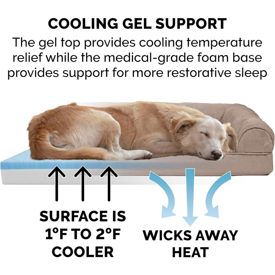 出荷Furhaven XXL Cooling Sofa-Style Removable w Washable (XX-Large) Almondine Dog  Suede Plus 並行輸入品 Cover Bed Plush Foam Gel Jumbo ベッド、クッション、ハウス 