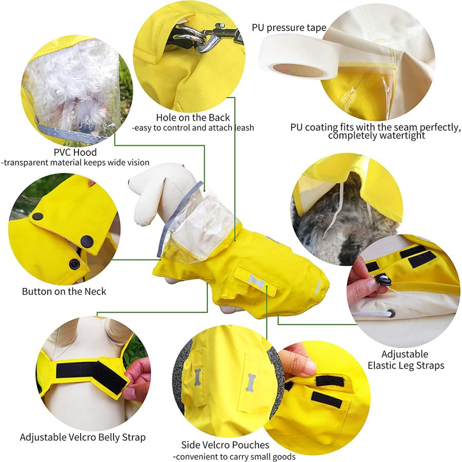ディーラー Waterproof Dog Raincoat Adjustable Reflective Lightweight Pet Rain Clothes with Poncho Hood (Yellow Small)　並行輸入品