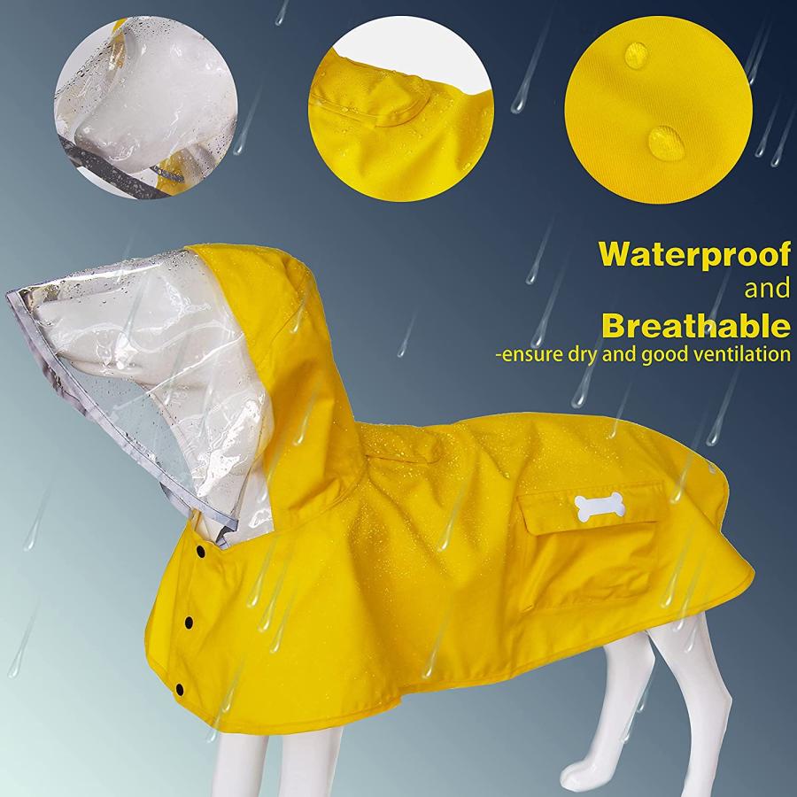 ディーラー Waterproof Dog Raincoat Adjustable Reflective Lightweight Pet Rain Clothes with Poncho Hood (Yellow Small)　並行輸入品