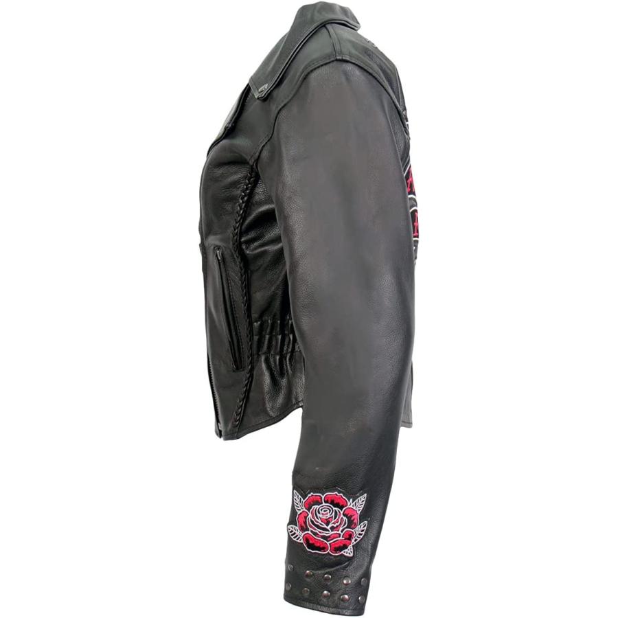 在庫特価品 Hot Leathers JKL2001 Women´s Black ´Embroidered Bling Rose Design´ Braided