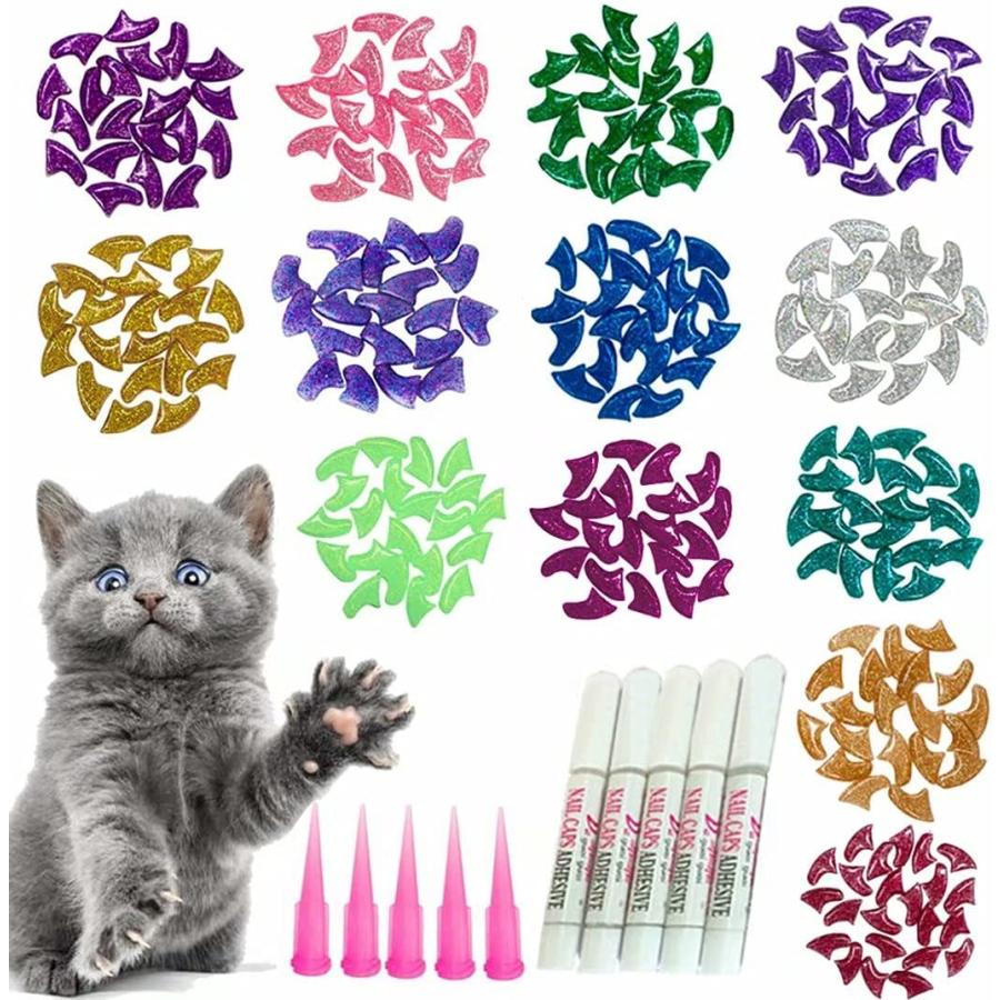 YMCCOOL 100pcs Cat Nail Caps Glitter Cat Claw Covers Kitten Nail Caps