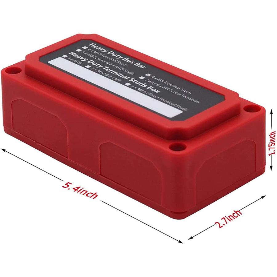 Heavy　Duty　Bus　Terminal　Box　Power　Bar　(Red)　Block　48V　Switches　Distribution　Max　Boating　M8　Fishing　Battery　12v-24v　Busbars　with　300A　Box　Studs