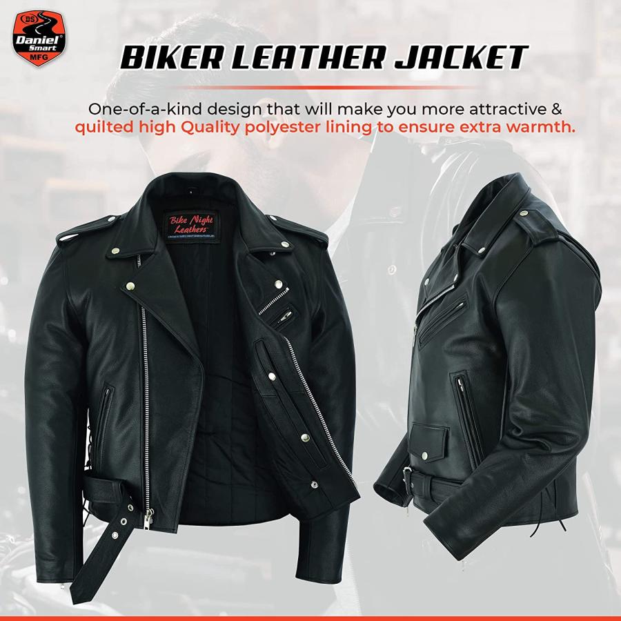 【並行輸入品】 Daniel Smart Classic Men’s Leather Jacket - Black Economy Grade Motの画像
