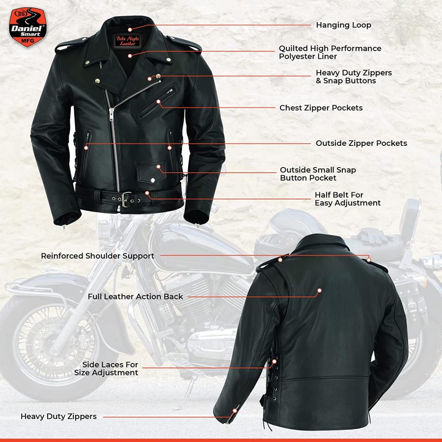【並行輸入品】 Daniel Smart Classic Men’s Leather Jacket - Black Economy Grade Motの画像