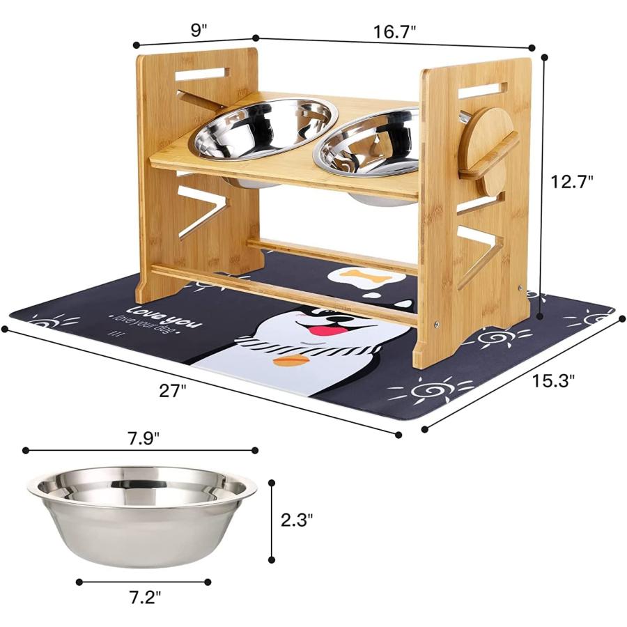 【並行輸入品】 Upgraded Elevated Dog Bowls for Large Dogs - Romantic Bear Adjustabの画像