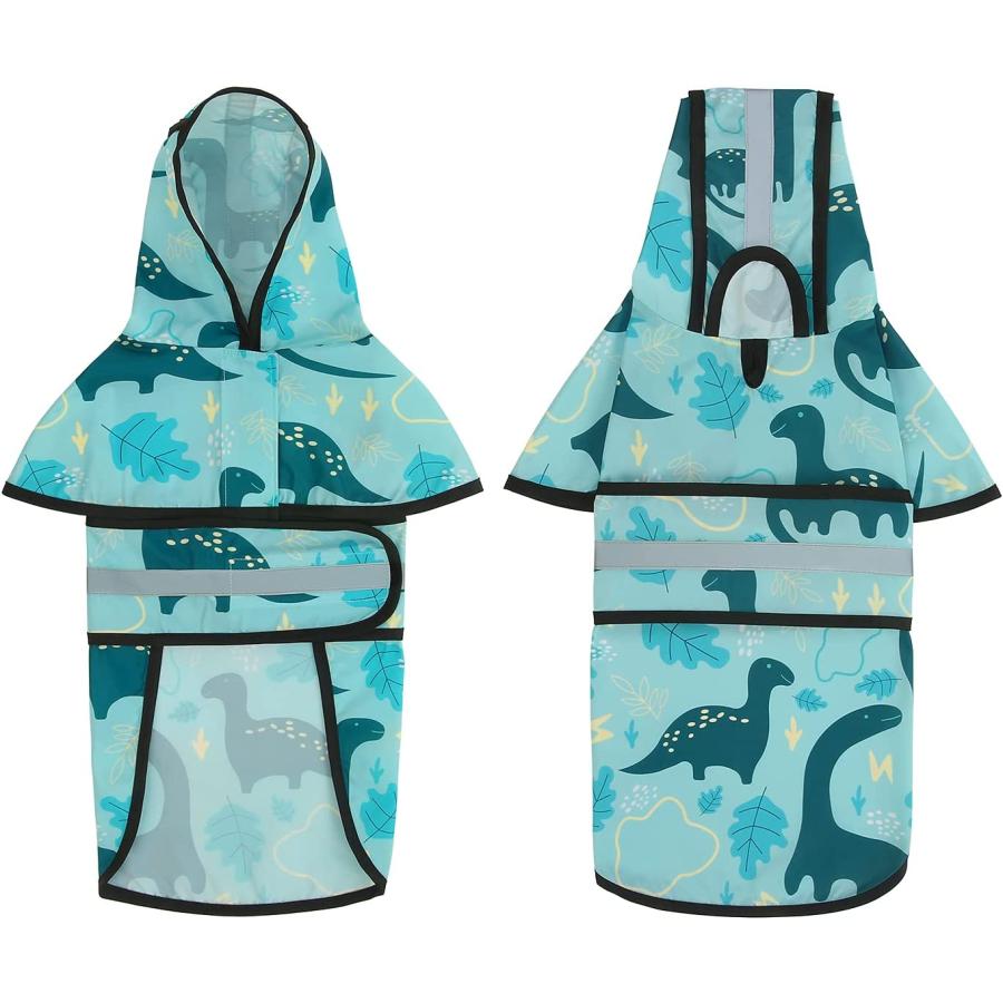 限定金額送料無料 HDE Dog Raincoat Hooded Slicker Poncho for Small to X-Large Dogs and Puppies (Dinosaurs Large)　並行輸入品