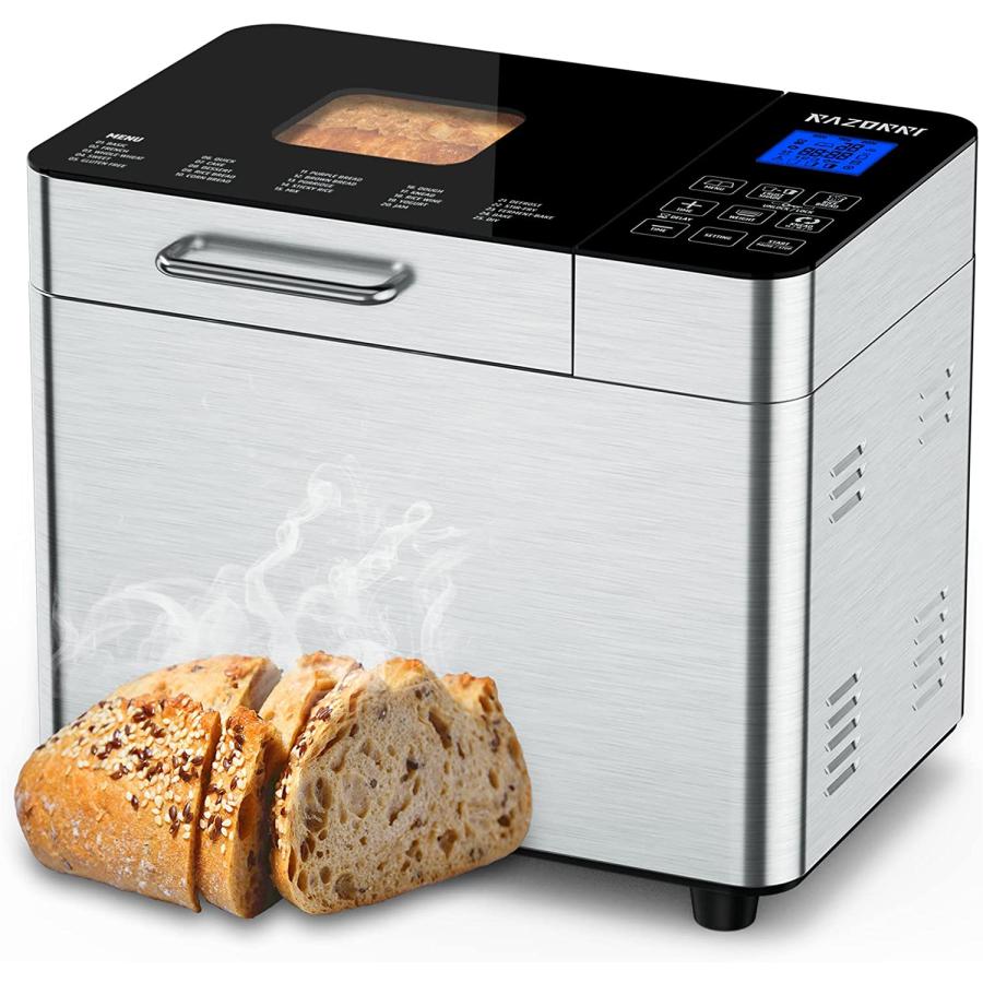  KBS Bread Maker-710W Dual Heaters, 17-in-1 Bread Machine  Stainless Steel with Auto Nut Dispenser&Ceramic Pan, Gluten-Free, Dough  Maker,Jam,Yogurt PROG, Touch Panel, 3 Loaf Sizes 3 Crust Colors,Recipes:  Home & Kitchen