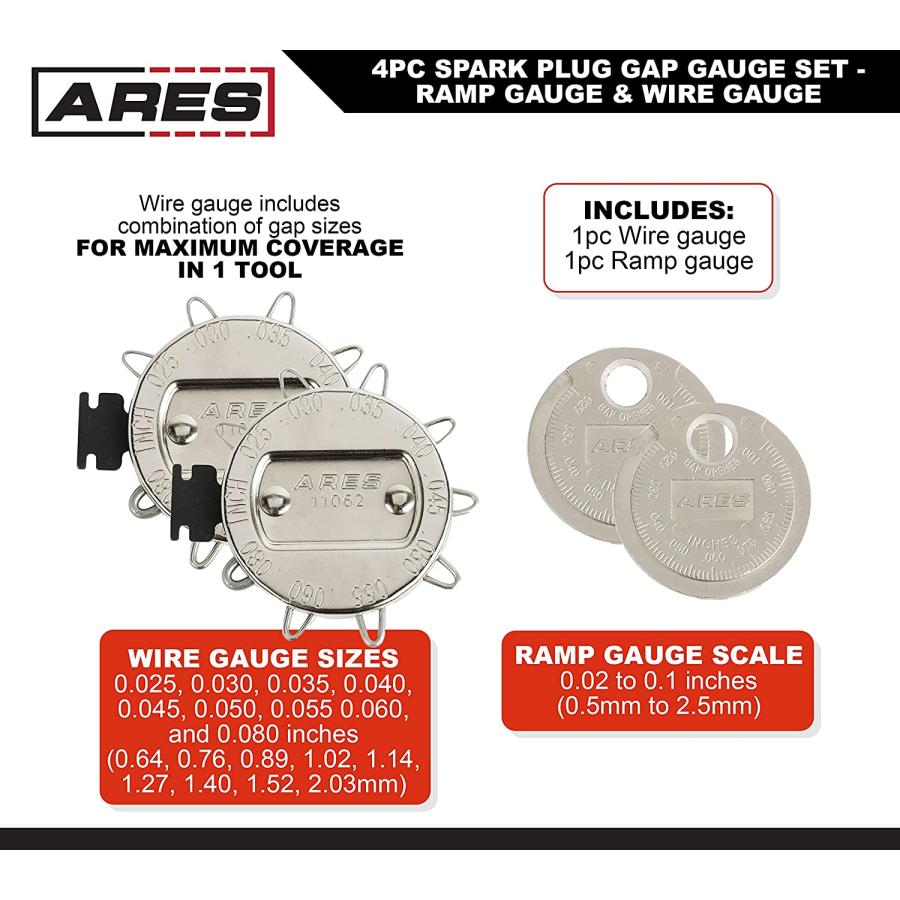 ARES 11041 4Piece Spark Plug Gap Gauge Set Includes 2 Ramp and 2 Wire