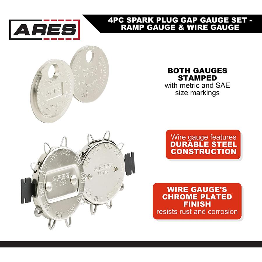 ARES 11041 4Piece Spark Plug Gap Gauge Set Includes 2 Ramp and 2 Wire