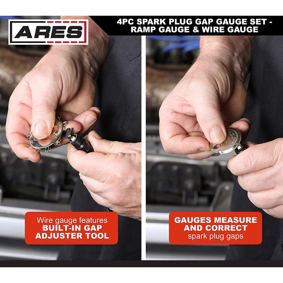 ARES 11041 4Piece Spark Plug Gap Gauge Set Includes 2 Ramp and 2 Wire