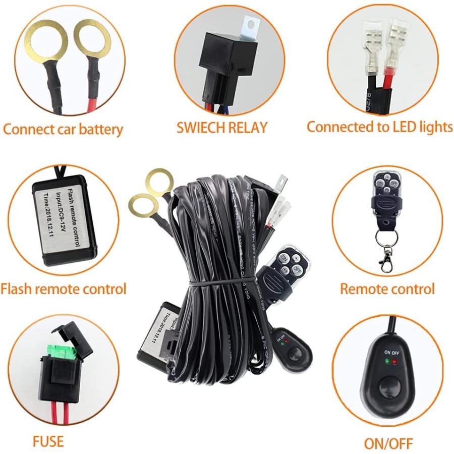 LED　Work　Lights　Bar　Remote　Wiring　40A　DC12V　Leads　Harness　Core　Remote　LED　Wiring　Kit　Lights　Switch　Harness　Relay　14AWG　Cable　Harness　Fit　for　Car