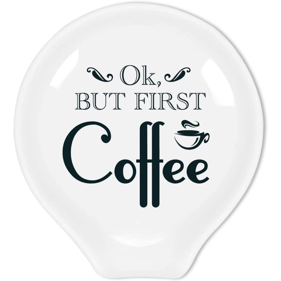 Uhealik Funny Coffee Quote Black and White Ceramic Coffee Spoon Holder