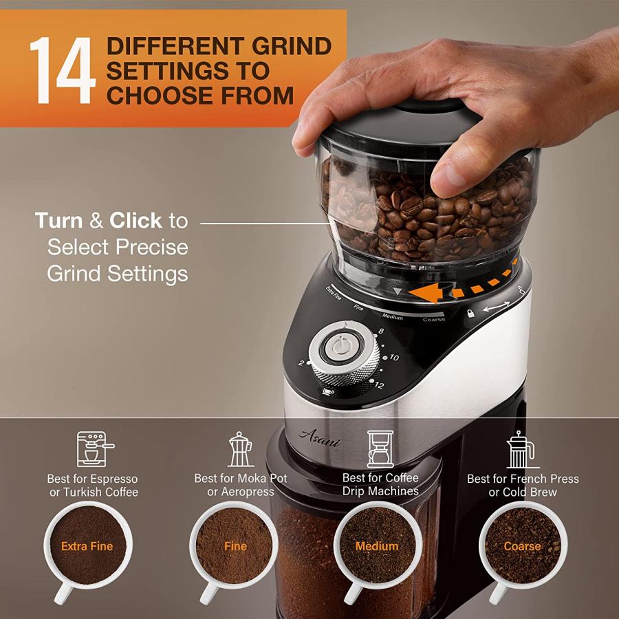 Conical Burr Coffee Grinder AntiStatic Electric Coffee Bean Grinder