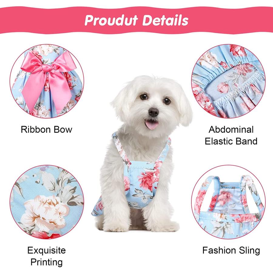 公式サイトから購入する 4 Pieces Dog Bowknot Floral Dress Pet Princess Dress Dog Sundress Dog Princess Dress Puppy Summer Dr