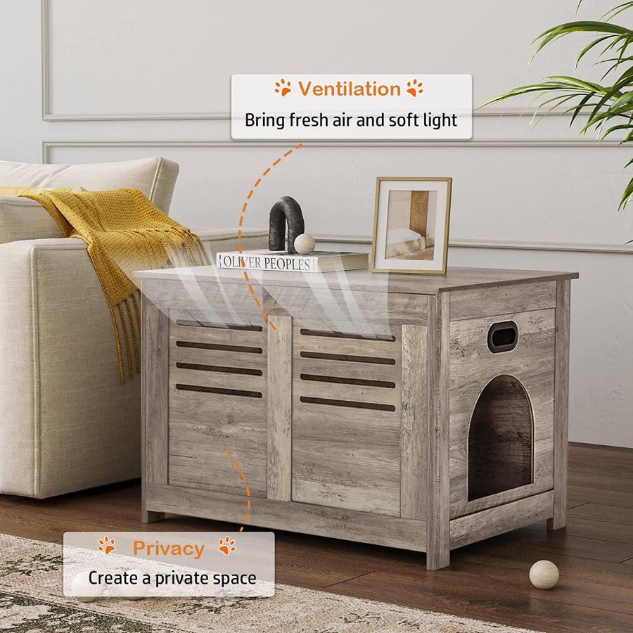 DINZI LVJ Litter Box Furniture  Flip Top Hidden Cat Washroom with Louvered｜dep-good-choice｜02