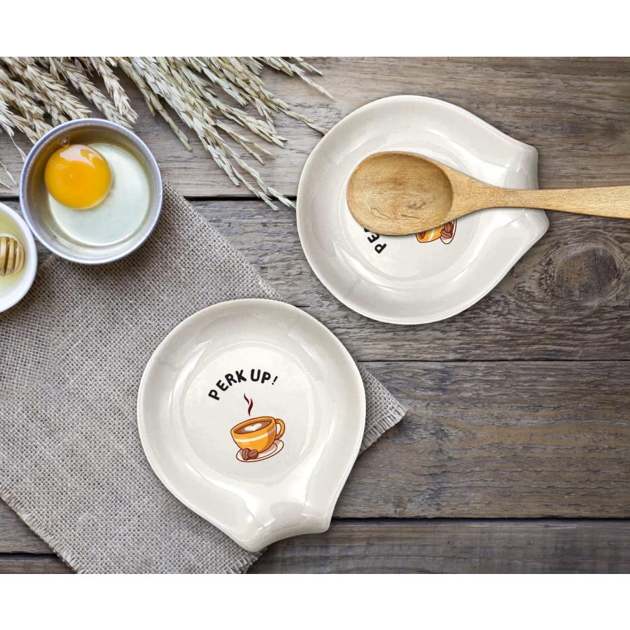 【並行輸入品】 WHING Funny White Ceramic Coffee Tea Spoon Rest  Perk Up Coffee Hol_1