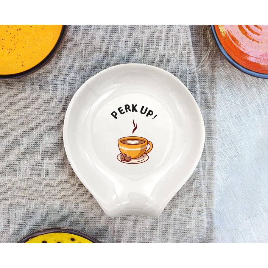 【並行輸入品】 WHING Funny White Ceramic Coffee Tea Spoon Rest  Perk Up Coffee Hol_2