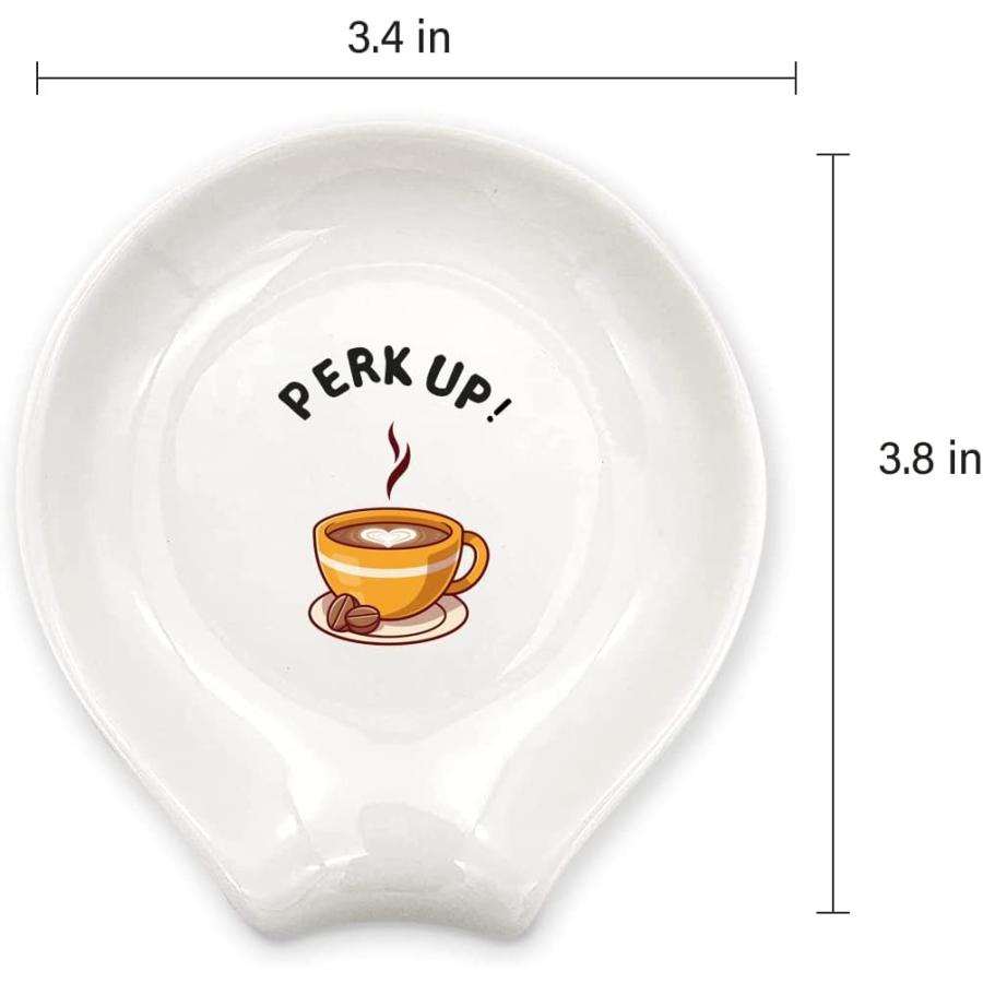 【並行輸入品】 WHING Funny White Ceramic Coffee Tea Spoon Rest  Perk Up Coffee Hol_3