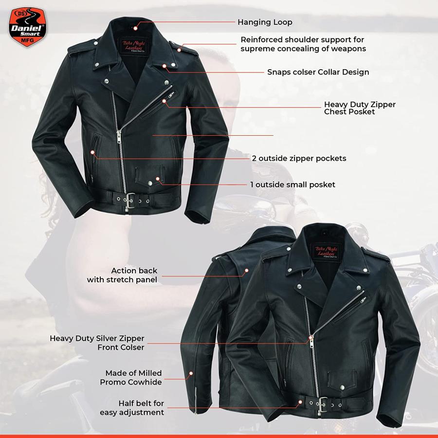 【限定価格セール！】 Daniel Smart Classic Men’s Leather Jacket - Black Economy Grade Motorcycle