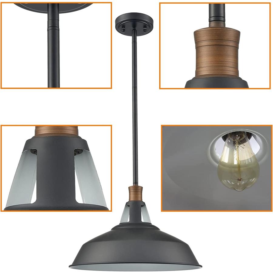 CLAXY Pendant Light Industrial Farmhouse Pendant Lighting Matte Black ...