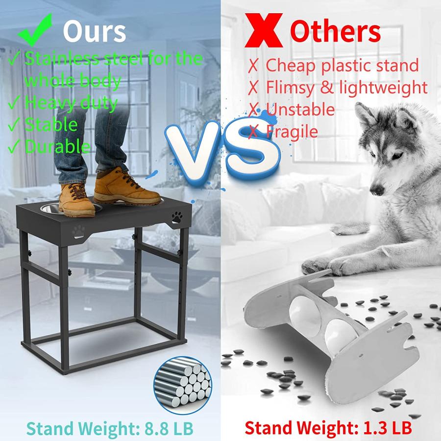 Elevated Dog Bowls for Large Dog Raised Dog Bowls Adjustable to 8 Heights(2.75inch up to 20'') for Large X/XL Large Medium Small Sized Dogs with 2｜dep-good-choice｜02