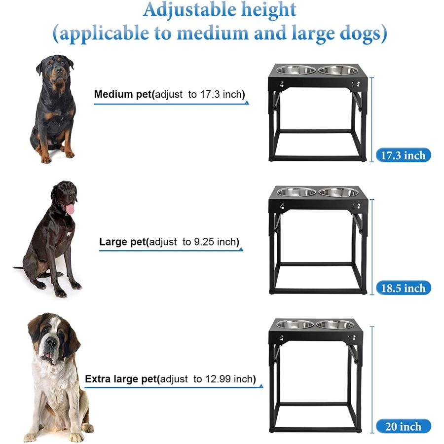 Elevated Dog Bowls for Large Dog Raised Dog Bowls Adjustable to 8 Heights(2.75inch up to 20'') for Large X/XL Large Medium Small Sized Dogs with 2｜dep-good-choice｜05