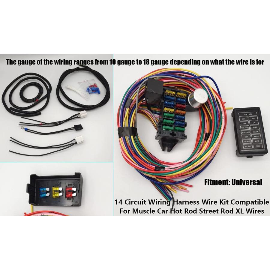WZruibo　Wiring　Harness　Kit　Rod　Street　for　Muscle　14　Circuit　Hot　Wire　14　Street　Rod　Fuse　Wiring　Car　Circuit　Circuit　Universal　Harness　Harness　12-14