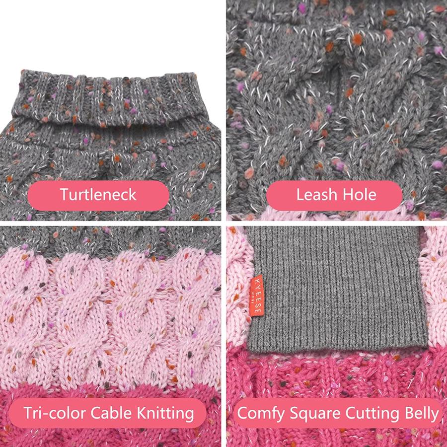 コンテンツも満載 KYEESE 2022 Dog Sweater Color Block with Fuzzy Thread Knitted Turtleneck Dog Knitwear with Leash Hol
