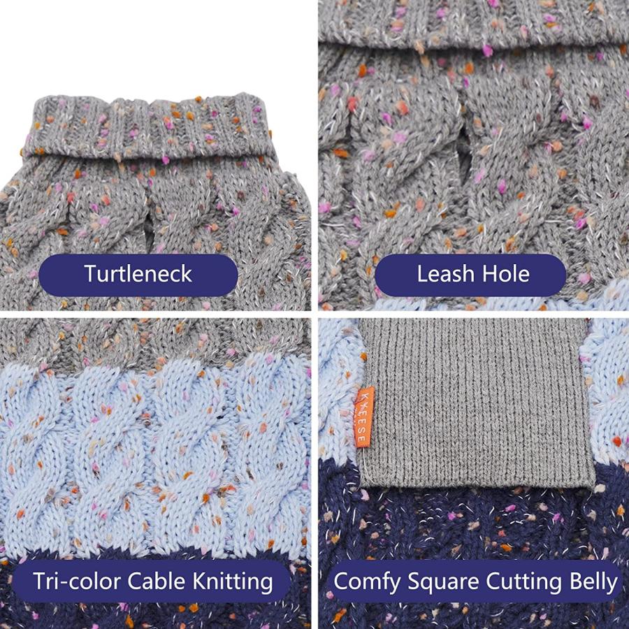 品質検査済 KYEESE 2022 Dog Sweater Color Block with Fuzzy Thread Knitted Turtleneck Dog Knitwear with Leash Hol