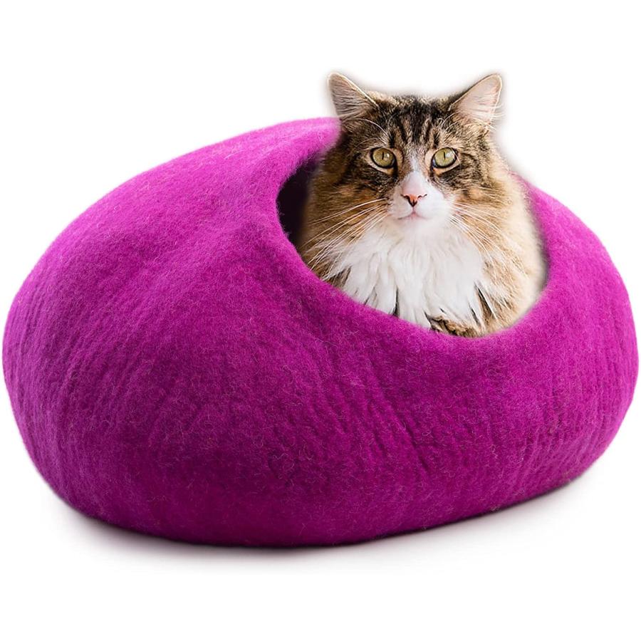 Felt Cat Cave MEOWFIA Merino Wool Cat Cave - Handmade Felt Hideaway Bed For Indoor Cats (Medium, Dark Grey) Felted Cat Beds