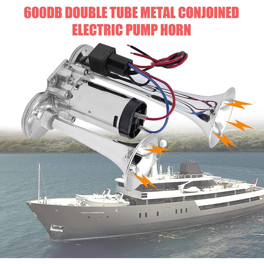 600DB　Super　Loud　Compressor　Electric　Trumpets　Air　for　12V　Train　Horn　Kit　Horn　Dual　Unit　Speaker　Car　Boat　with　Truck　並行輸入品