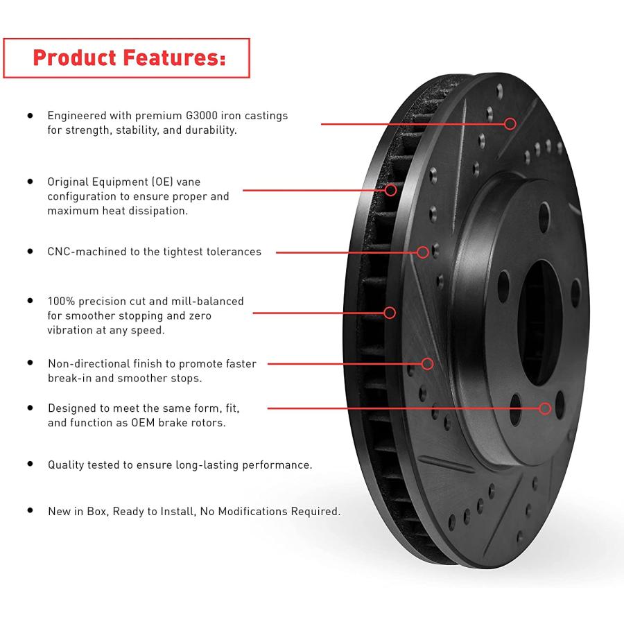 【並行輸入品】 Dynamic Friction Company Front Brake Rotors-Drilled and Slotted-Blaの画像
