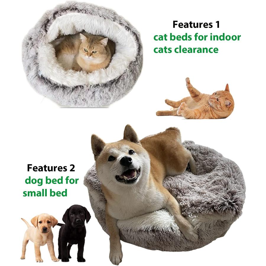 【並行輸入品】 ShinHye Cat Bed Round Plush Fluffy Hooded Cat Bed Cave Cozy for In_2