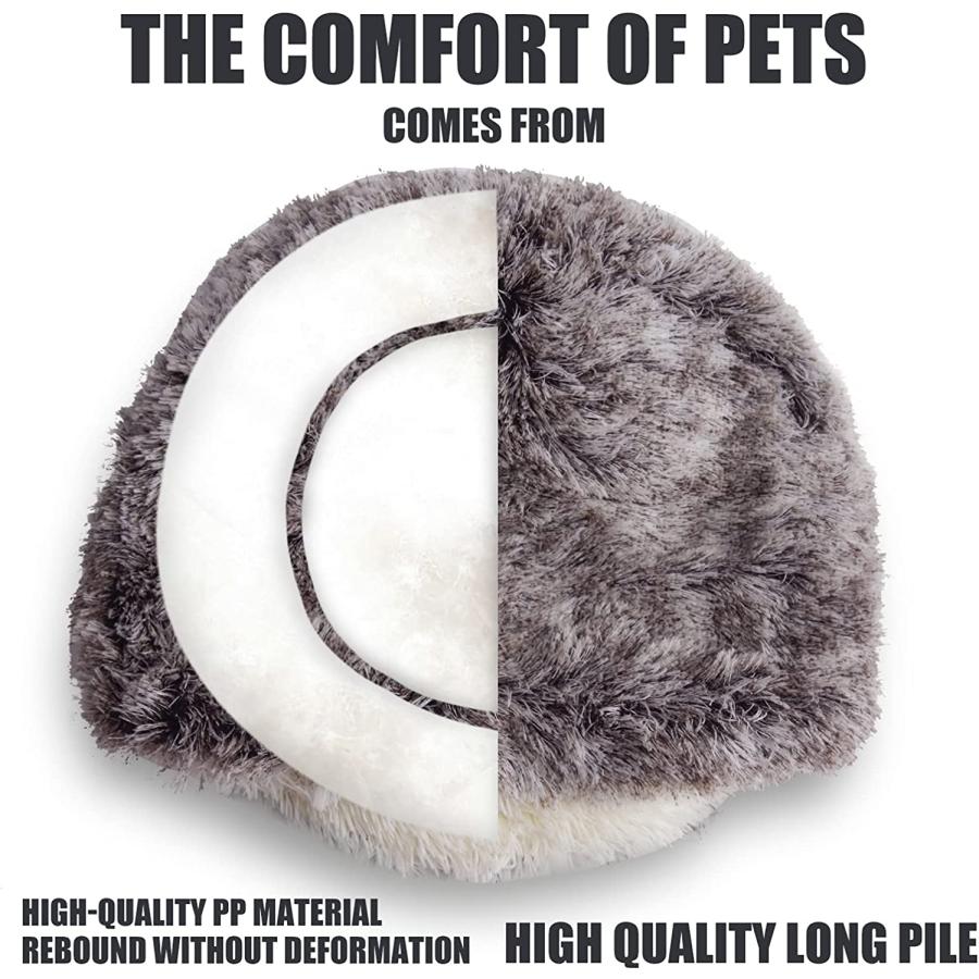 【並行輸入品】 ShinHye Cat Bed Round Plush Fluffy Hooded Cat Bed Cave Cozy for In_3